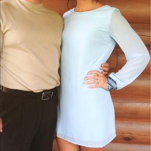 Long sleeved baby blue mini dress